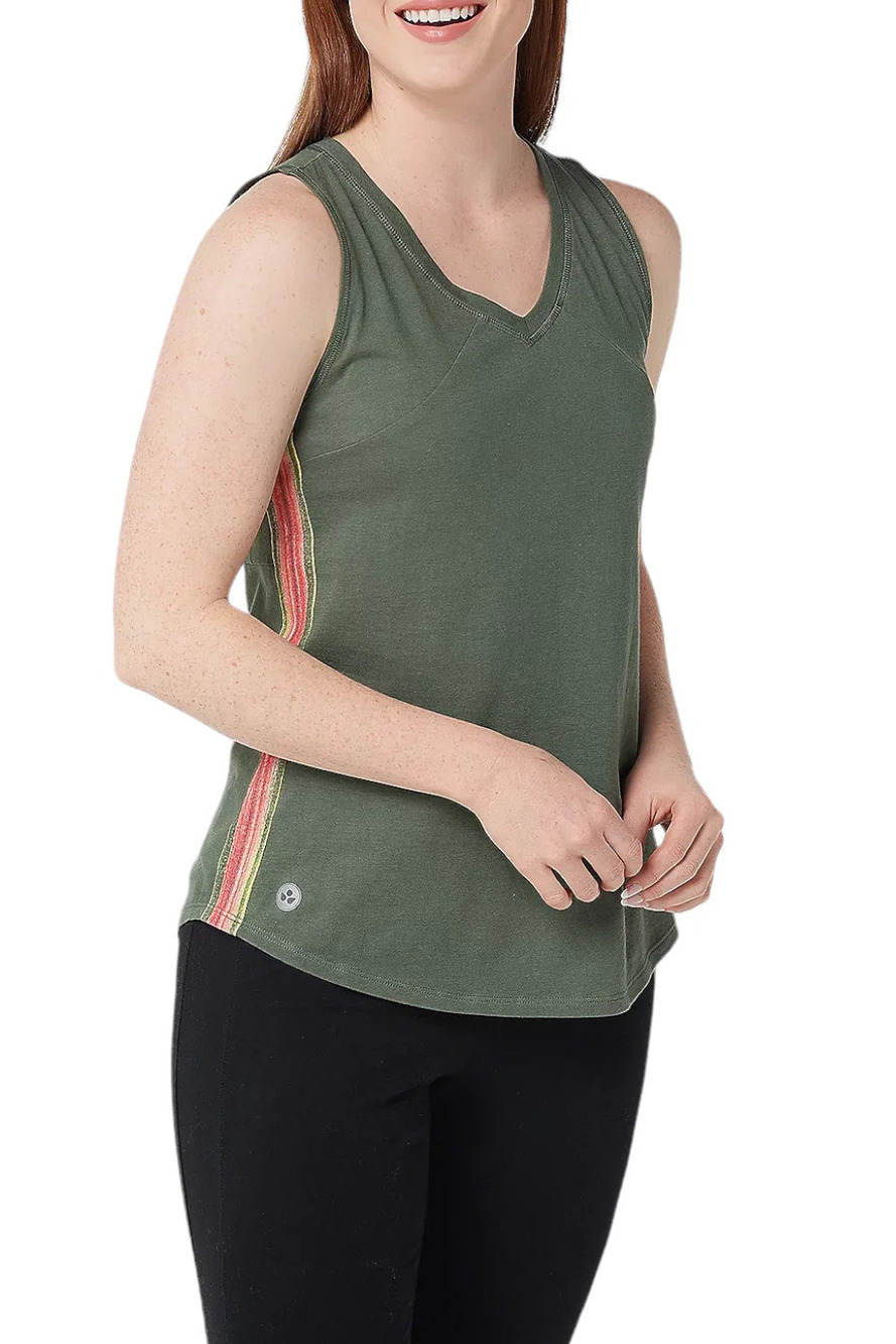 Soulgani Active Chaos&Beauty VNeck Tank w/ Side Stripe Olive Green - Regular